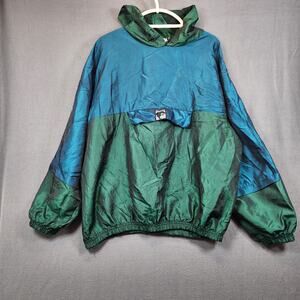 Vtg 90s Wise Guy Windbreaker Nylon USA Irredescent Green Blue Track Warm Up USA